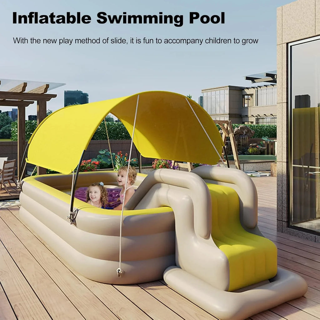 Ergocar Inflatable Swimming Pool With Water Slide And Awning - 2.1 Meters, Three Layers