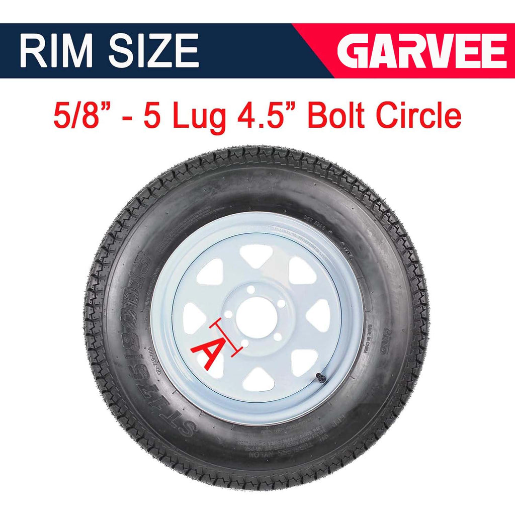 Set Of 2 Trailer Tire And Wheel Assemblies 175-80 5 Lug 6PR White Spoke Load Range C