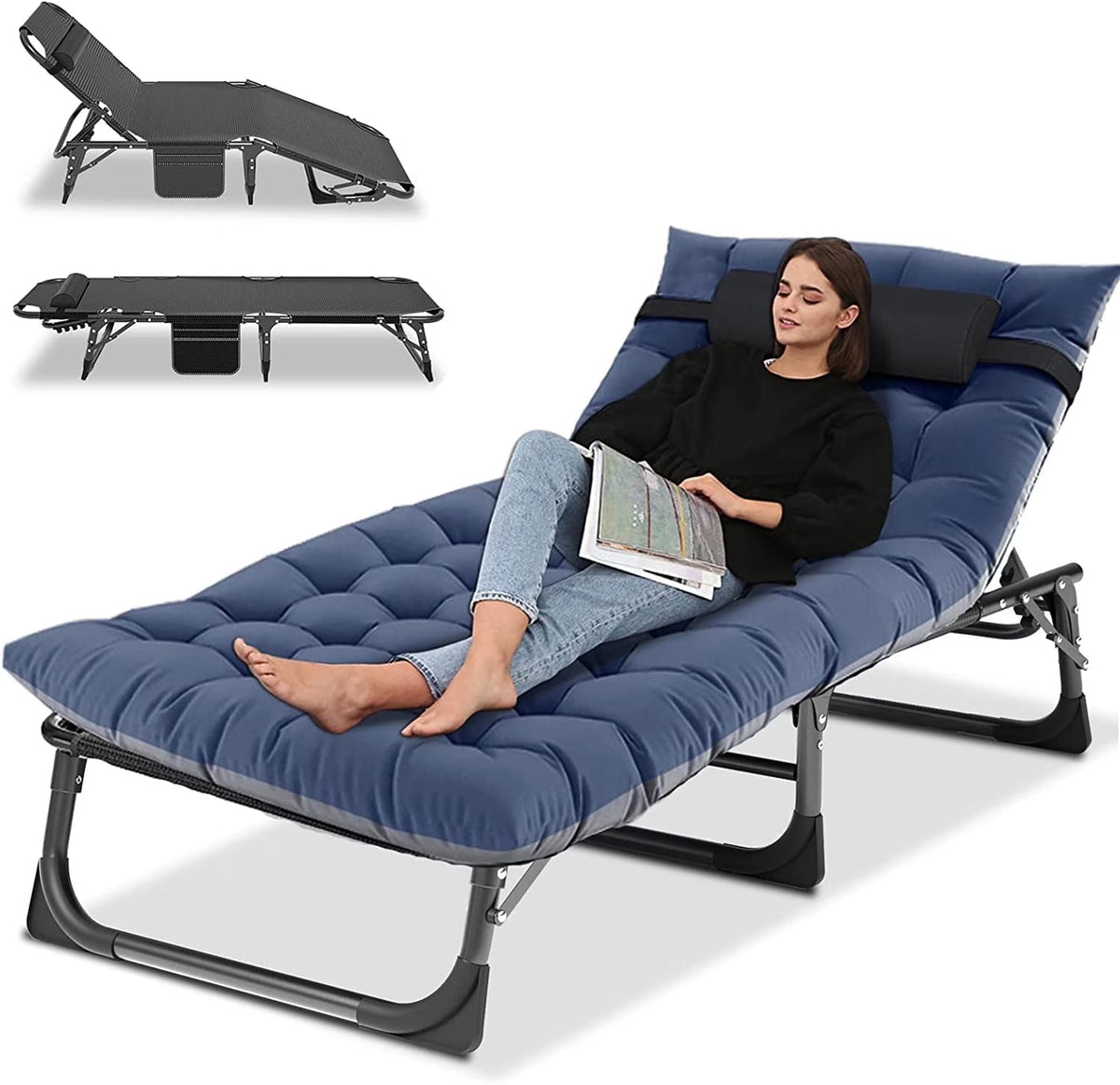 Slsy 5-Position Adjustable Folding Lounge Chair And Cot - 75.2" x 25.6" x 11.8"