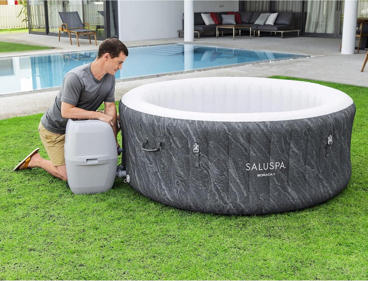 Bestway Inflatable Hot Tub 71in x 71in x 26in, 120 AirJets, Grey - SaluSpa AirJet Hot Tub