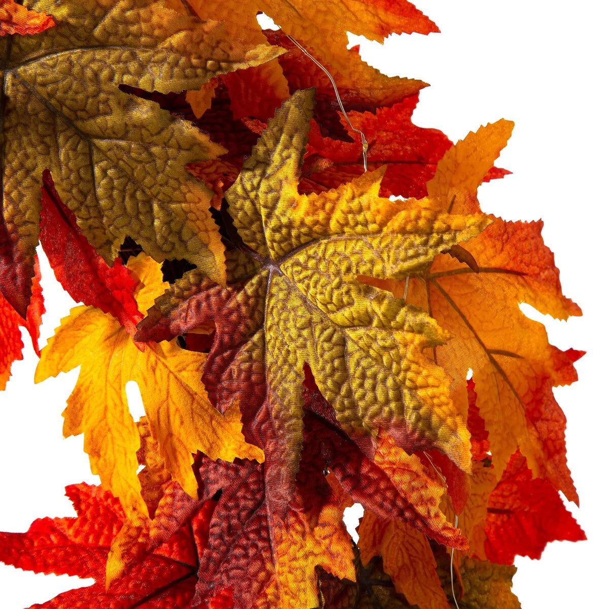 Thanksgiving LED Lighted Fall Maple Leaf Wreath And Garland, 24 in Wreath / 72 in Garland - 20 Clear Lights