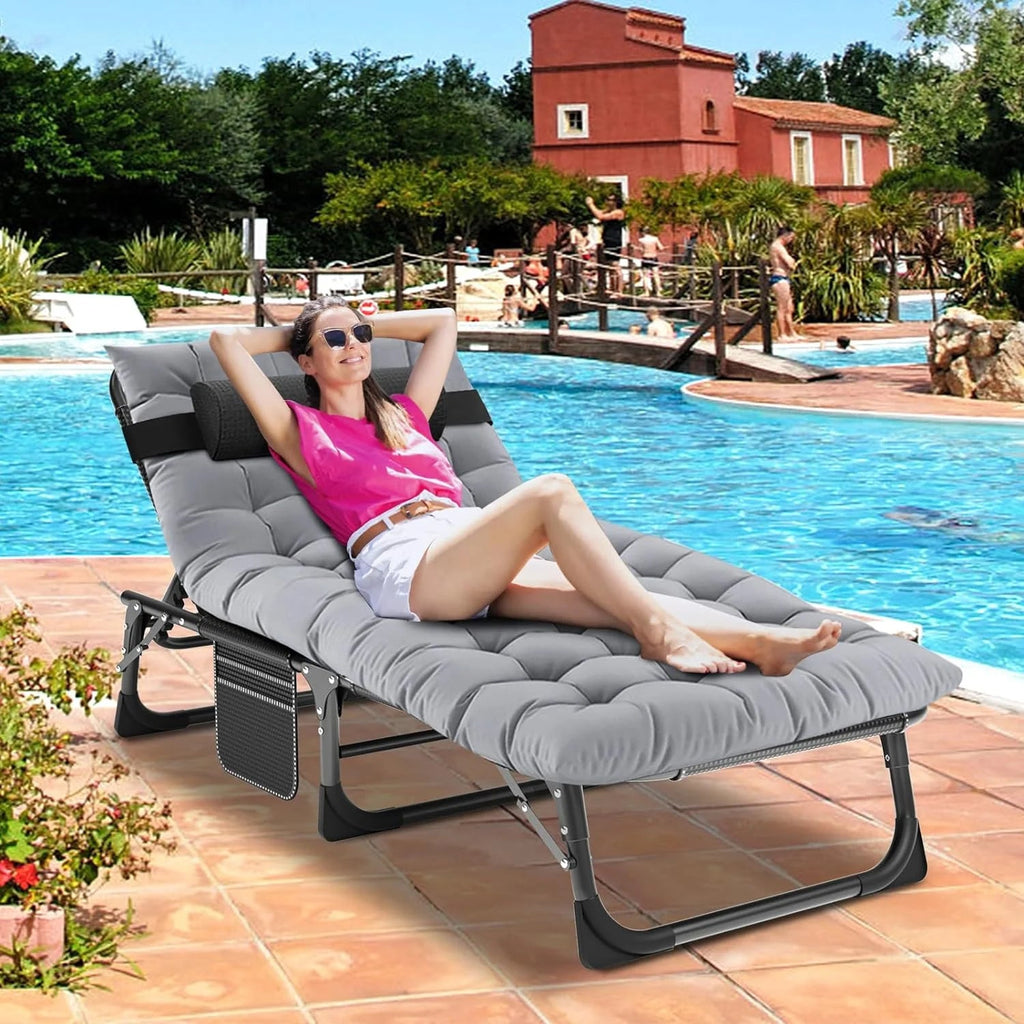 Slsy 5-Position Adjustable Folding Lounge Chair And Cot - 75.2" x 25.6" x 11.8"