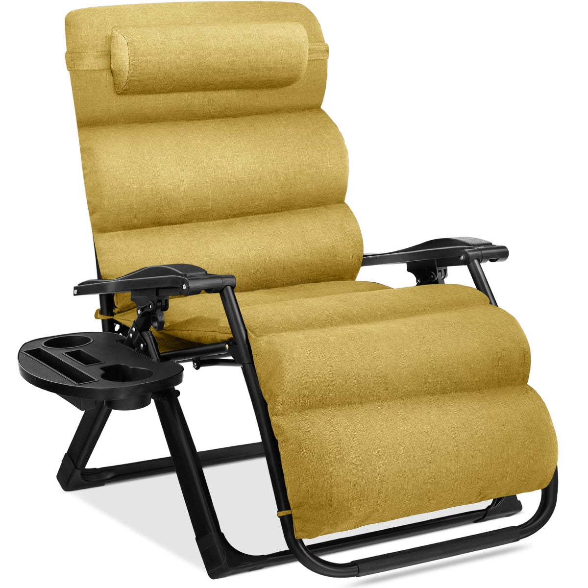 Best Choice Products Oversized Zero Gravity Folding Recliner With Removable Cushion And Side Tray - Fossil Gray