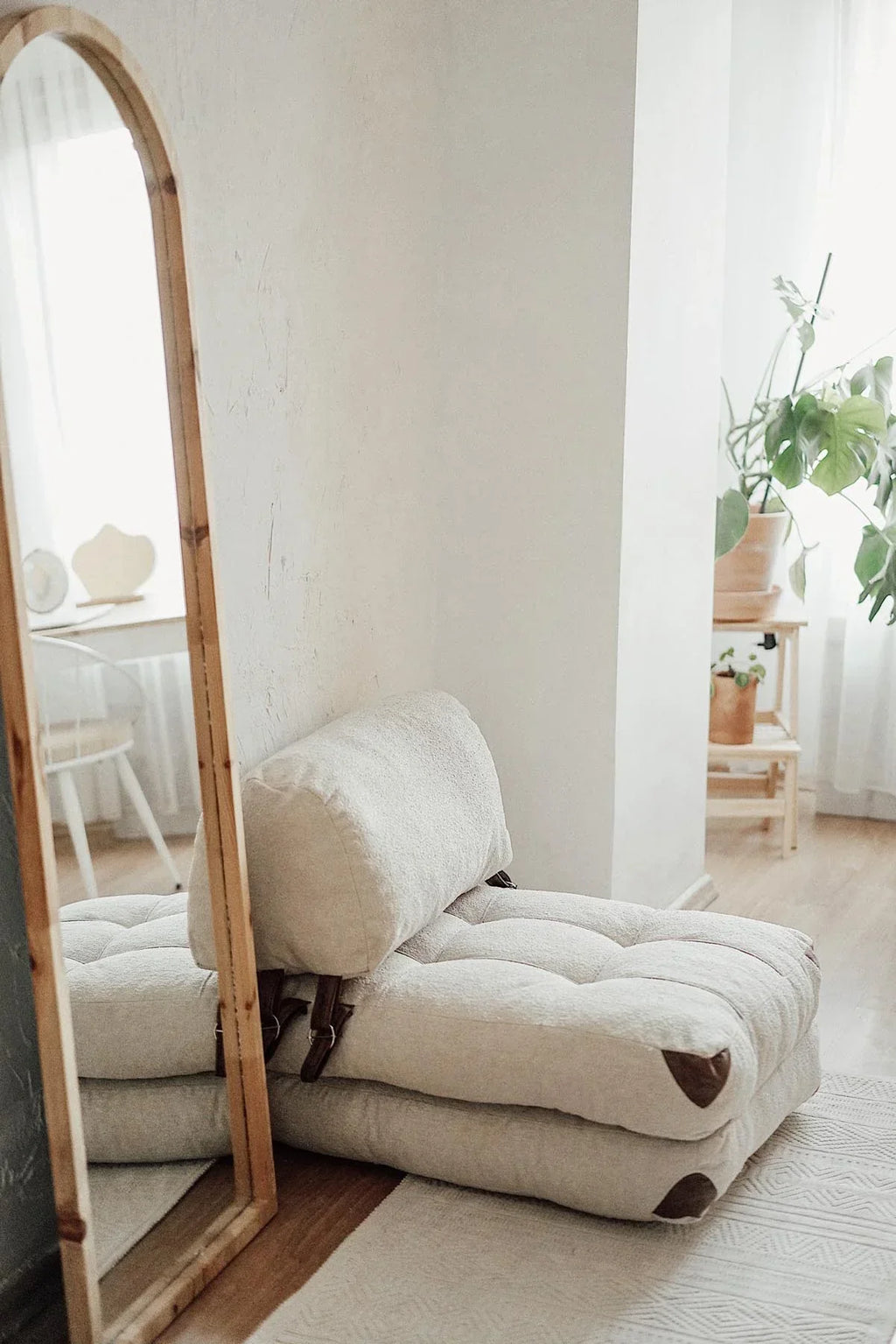 Atelier Del Sofa 1-Seat Teddy Sofa Bed, Cream, 80 cm x 70 cm x 60 cm, Seat Height 24 cm, Bed Length 160 cm - Fold Teddy