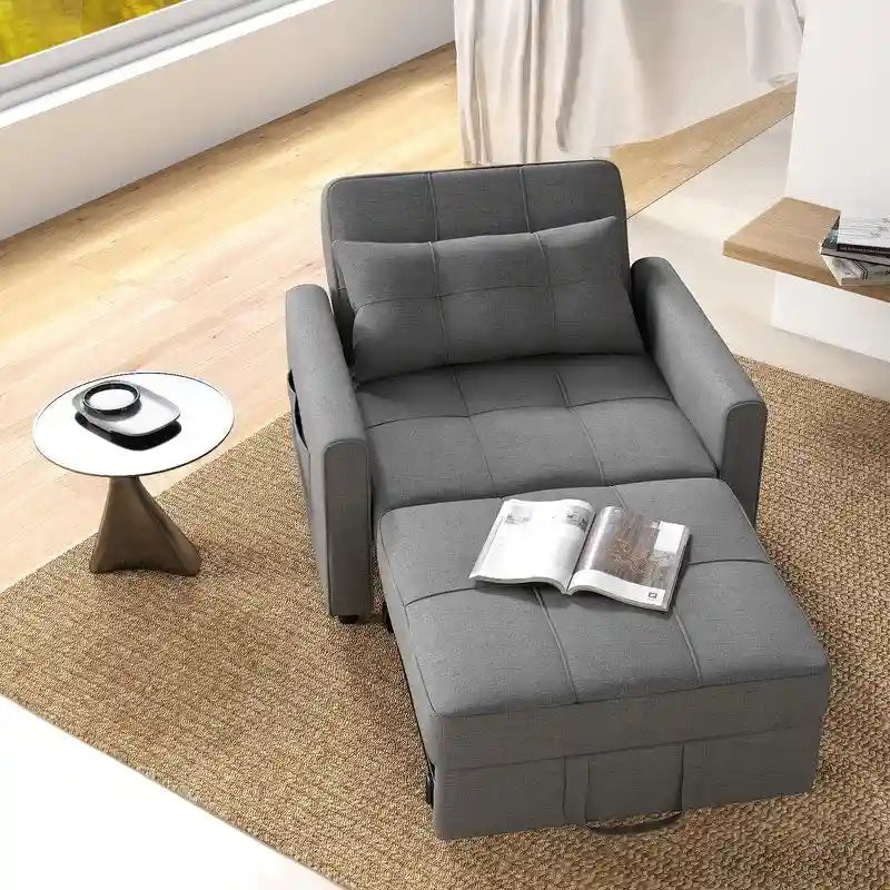 3-in-1 Pull-Out Sofa Bed Sleeper Chair, Adjustable Upholstered Lounge Couch
