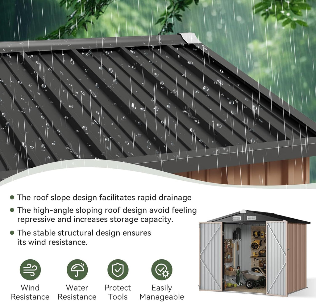 Aoxun Outdoor Storage Shed 6.2x4 FT, Brown