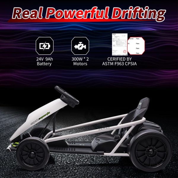 Electric Go-Kart For Kids Ages 8-12, 24V 9Ah Battery, Dual 300W Motors
