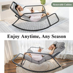 RADIATA Oversized Wicker Papasan Rocking Recliner With Footrest, 450 lbs, Beige