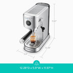 CASABREWS Espresso Machine With 20-Bar Pressure, 34 oz Water Tank, Milk Frother, Silver - 5418Basic
