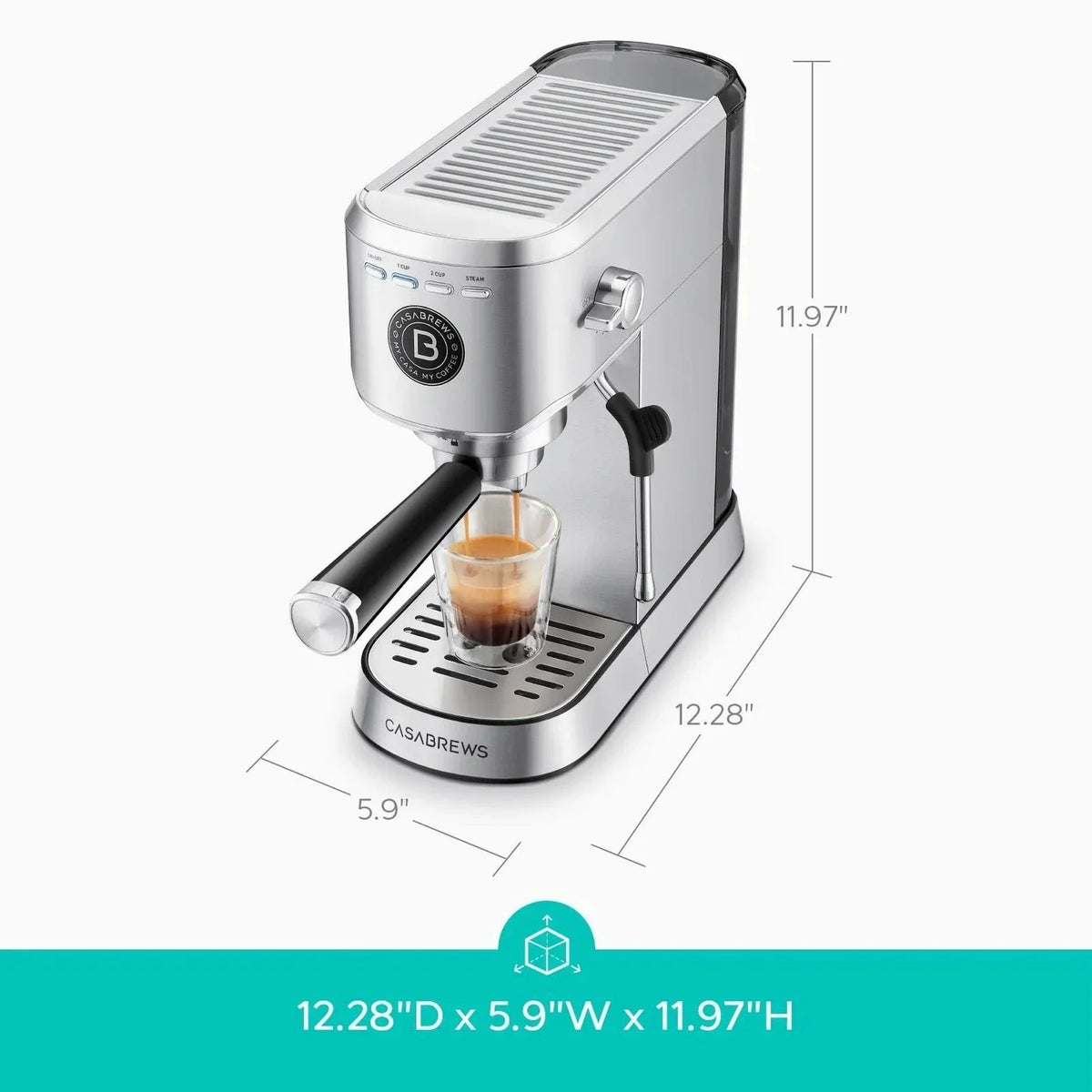 CASABREWS Espresso Machine With 20-Bar Pressure, 34 oz Water Tank, Milk Frother, Silver - 5418Basic
