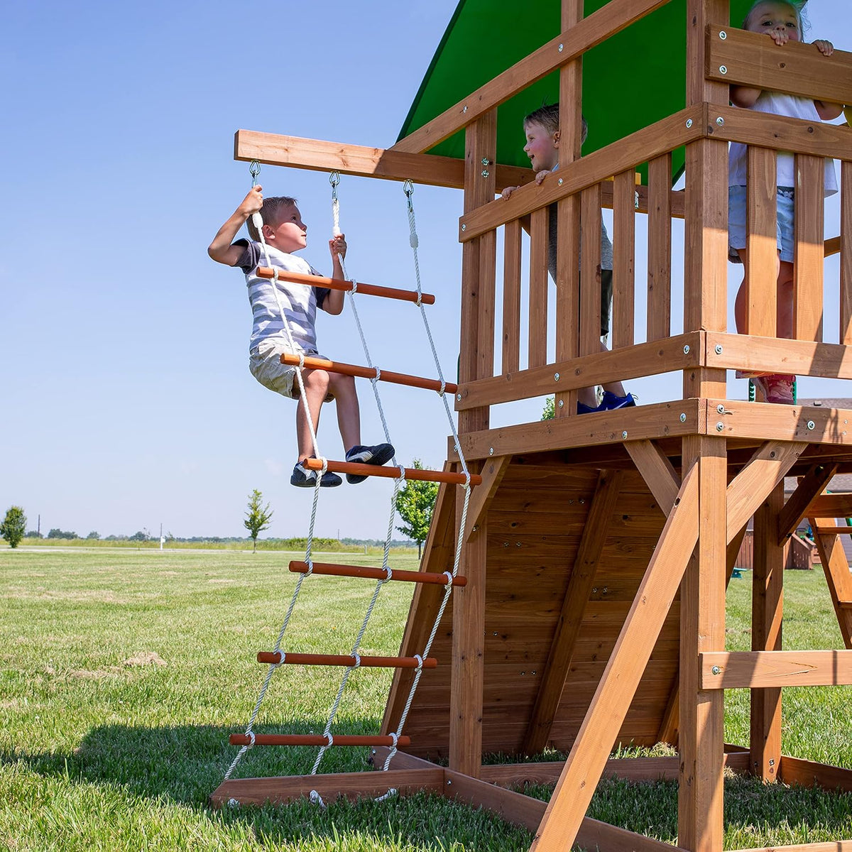 Cedar Mountain-Style Swing Set With 8-Foot Wave Slide And 2 Swing Positions - Grayson Peak