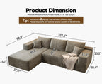 Settab Modular Sectional Sofa, 2 Seater Left-Facing Chaise, Black, 68.9 inch D x 107.5 inch W x 36.3 inch H