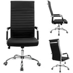 Ribbed High Back PU Leather Office Chair, 3.15-Inch Pad, 19.7 x 19.1 Inch Seat, 18.1 x 29.6 Inch Back, 16.7-19.9 Inch Height, 320 Lb
