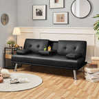 Yaheetech Convertible Faux Leather Sofa Bed, 3 Angles, 772lb Capacity, Black