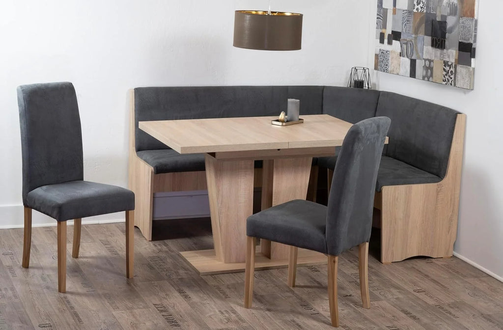 Generisch Corner Bench Dining Set, Sonoma Oak, 165 x 125 cm, Table 120/160 x 80 cm - VEDUTI