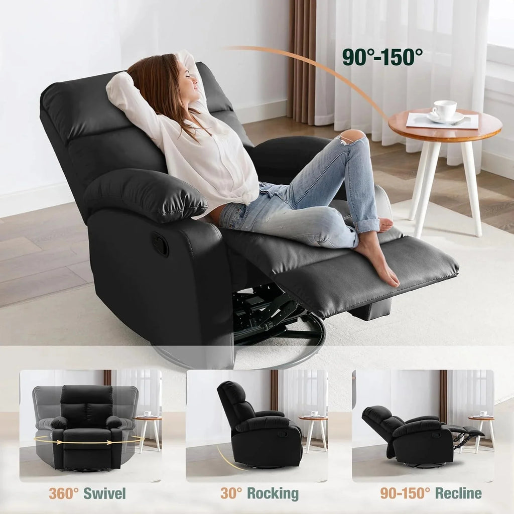 Swivel Rocker Recliner Chair For Compact Spaces - 32in D x 30.2in W x 38.9in H