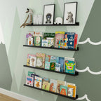 Floating Wall Shelves, Set Of 4, 46 x 3.8 x 2 Inch MDF Wood Picture Ledges