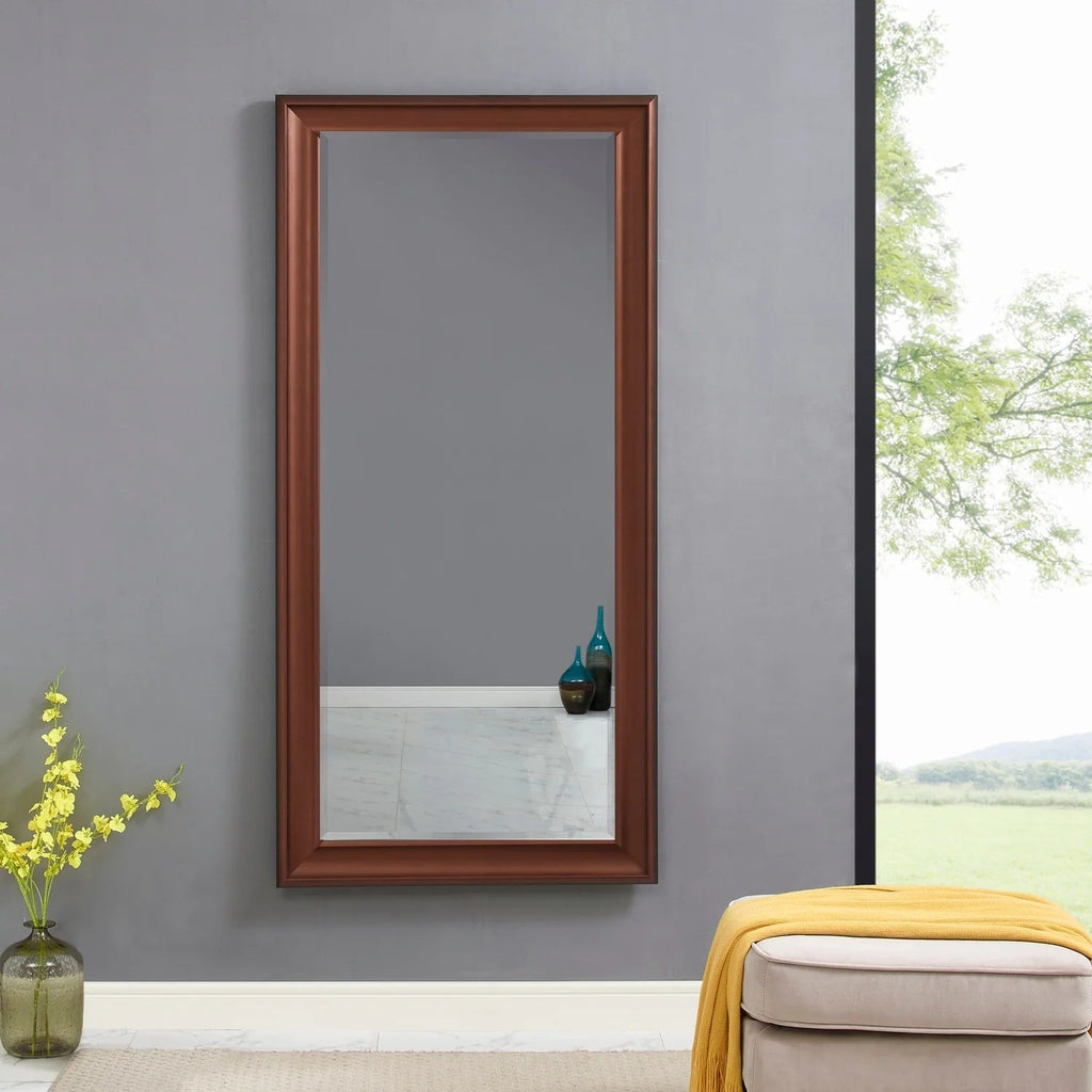 Full Length Oversized Rectangle Wall Mirror With Smooth Faux Wood Frame