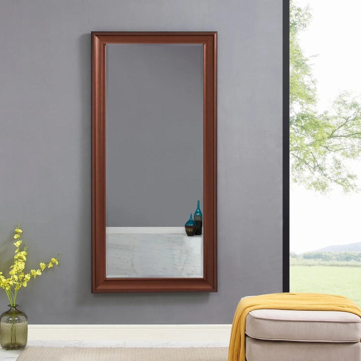 Full Length Oversized Rectangle Wall Mirror With Smooth Faux Wood Frame
