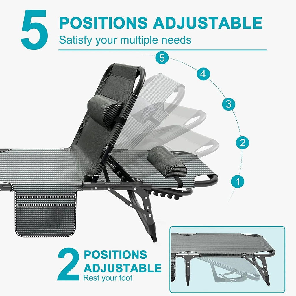 Slsy 5-Position Adjustable Folding Lounge Chair And Cot - 75.2" x 25.6" x 11.8"