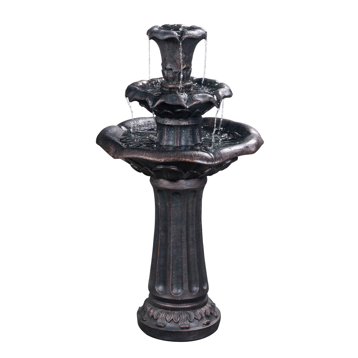 Teamson Home 3-Tier Lily Birdbath Water Fountain, 20.47 in Dia. x 37.8 in H