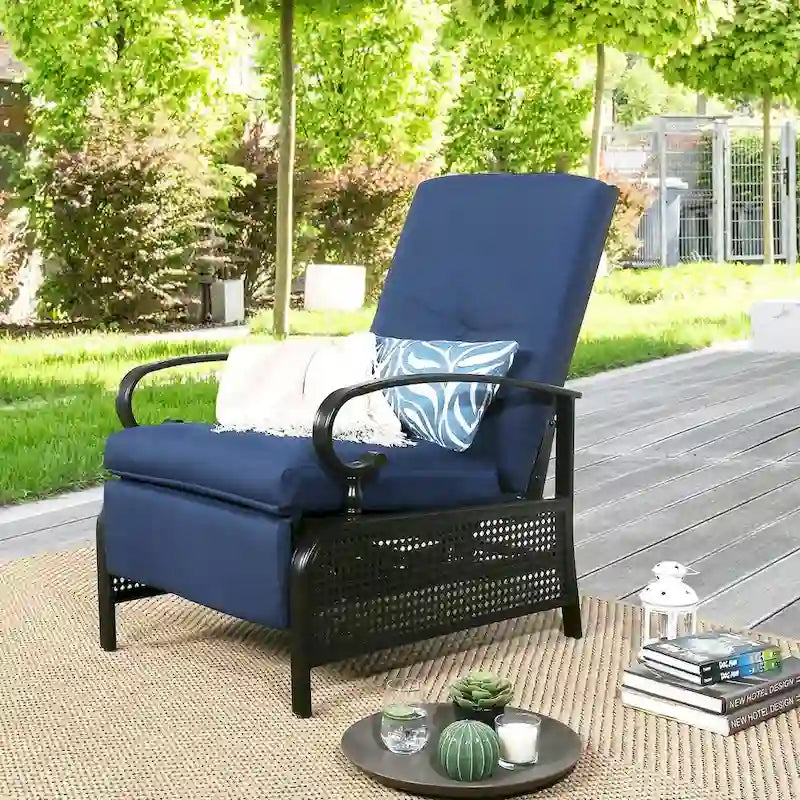 Adjustable Patio Recliner Lounge Chair With Cushion, 300 lbs - 38 (D) x 26.5 (W) x 38.5 (H) Inches