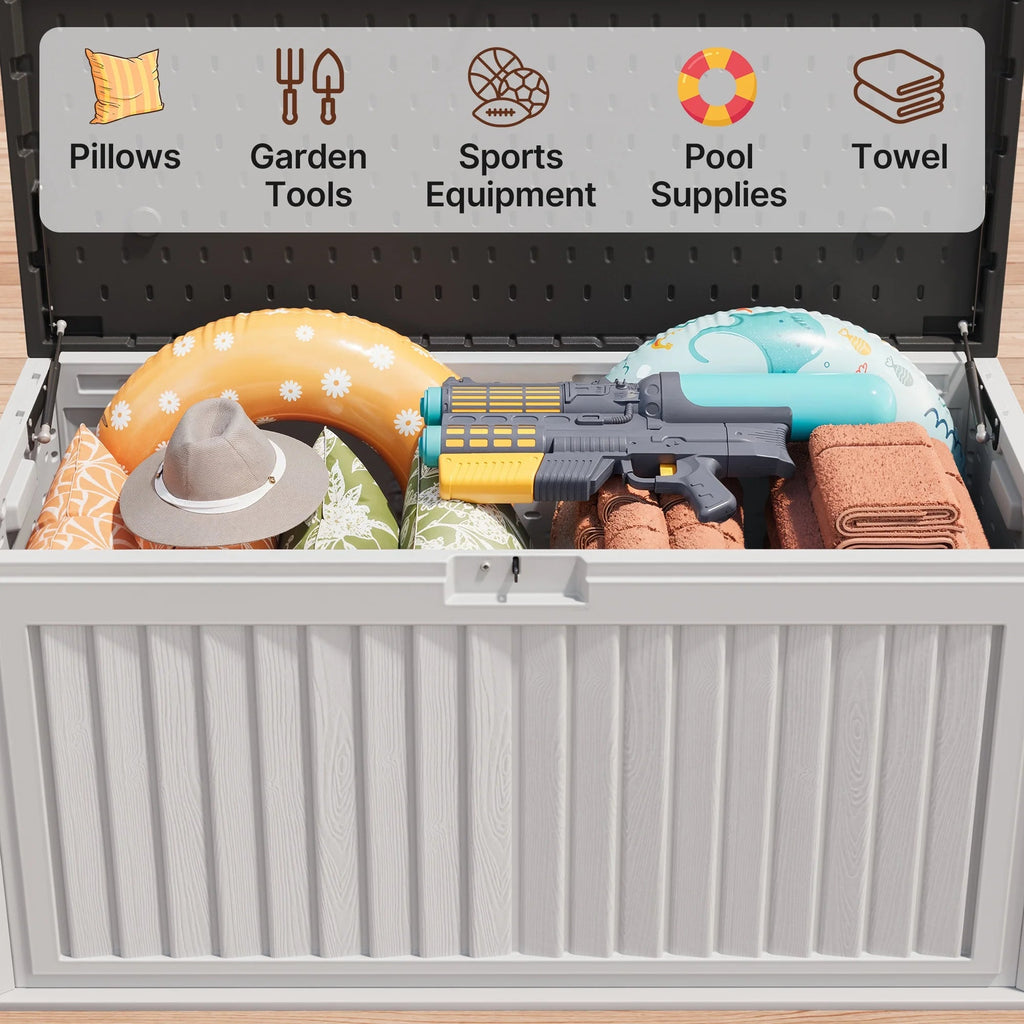 Asofer Resin Deck Box, 100 Gallon, Beige/Brown, 50.4in L x 24.8in W x 25.2in H