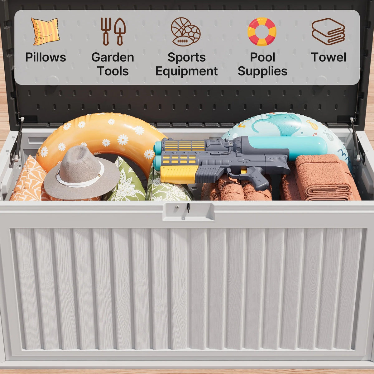 Asofer Resin Deck Box, 100 Gallon, Beige/Brown, 50.4in L x 24.8in W x 25.2in H