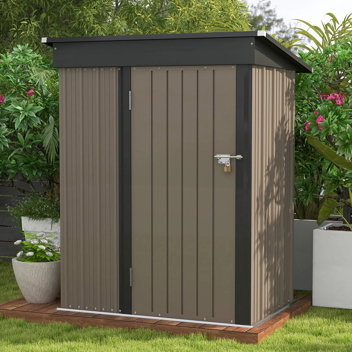 Patiowell Outdoor Storage Shed 5x3 FT Galvanized Steel Coffee Brown