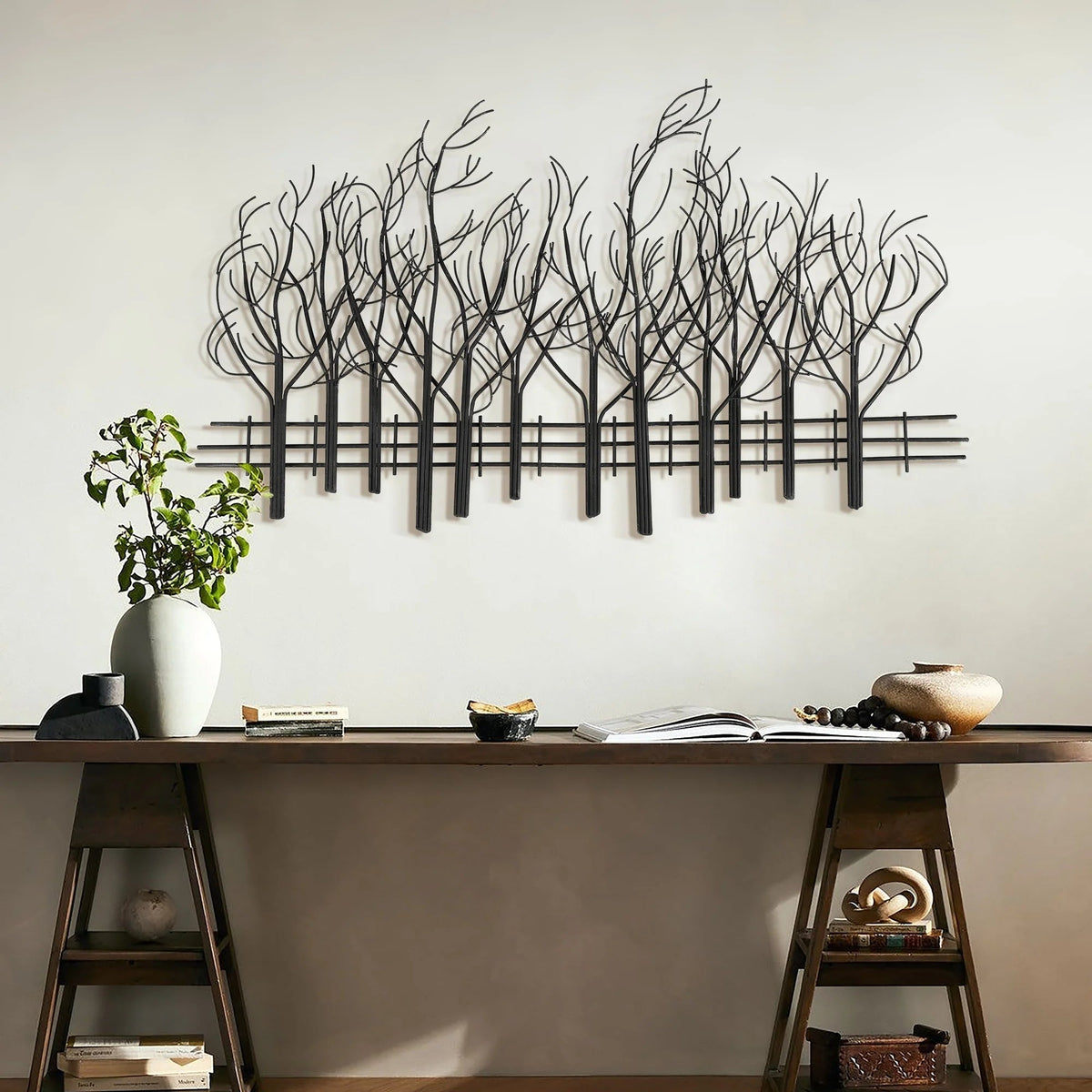 Black Metal Tree Wall Decor - Modern Forest Design Wall Art Sculpture