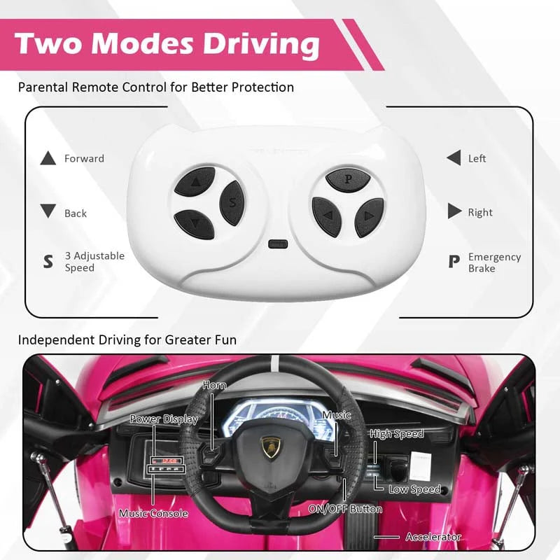 Licensed Lamborghini SVJ Kids Ride-On Car, 12V Battery Powered - Red, White, Black, Green Or Pink