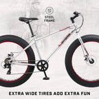 Mongoose Malus Adult Fat Tire Mountain Bike, 26-Inch Wheels, 4-Inch Tires, 7-Speed - R5714C