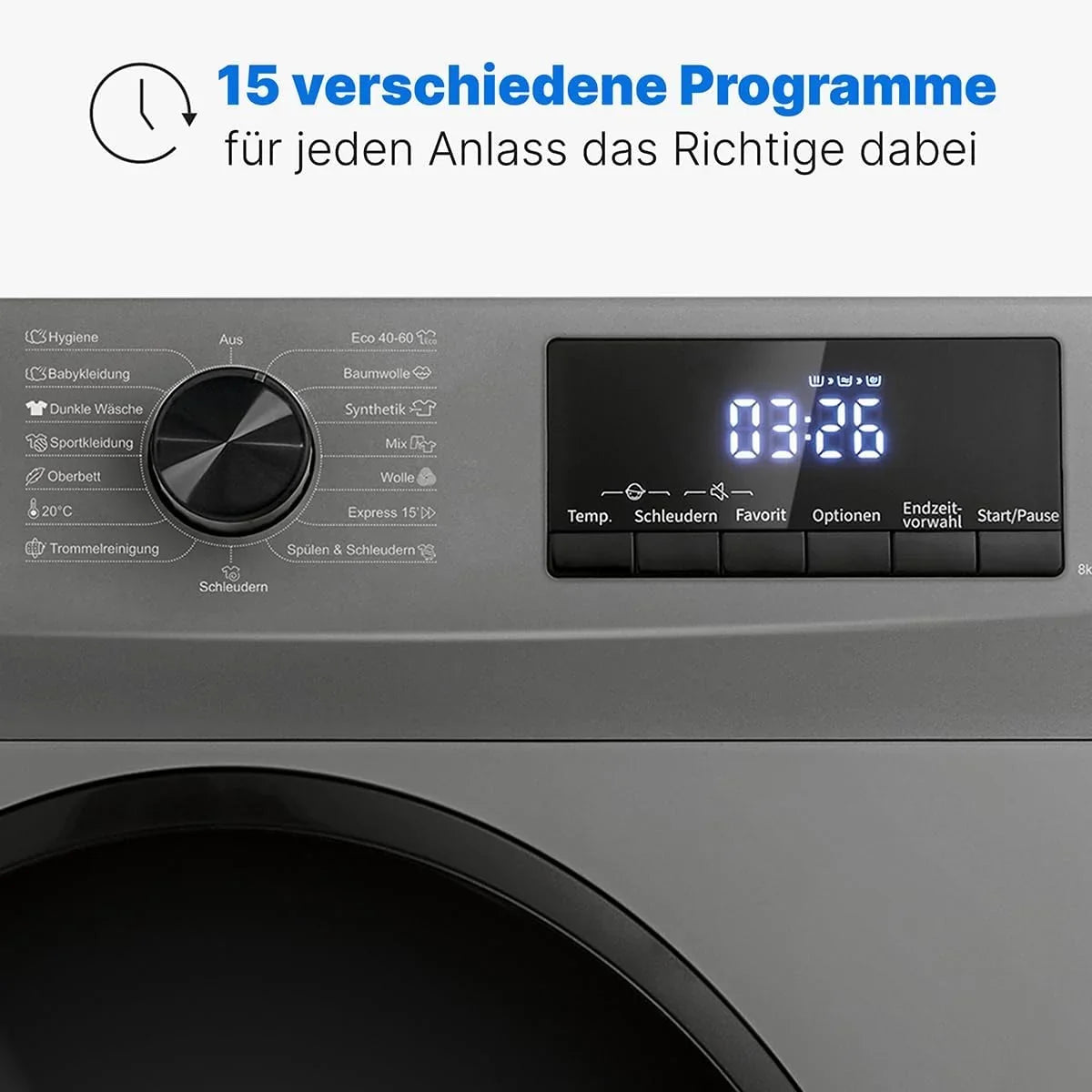 Bomann Washing Machine 8 kg / 1400 U/min / 15 Wash Programs / LED Display