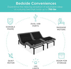 Twin XL Electric Adjustable Bed Base With Wireless Remote, Massage, Night Light, 2 USB Ports, 750 lb - 80 in x 38 in x 14 in