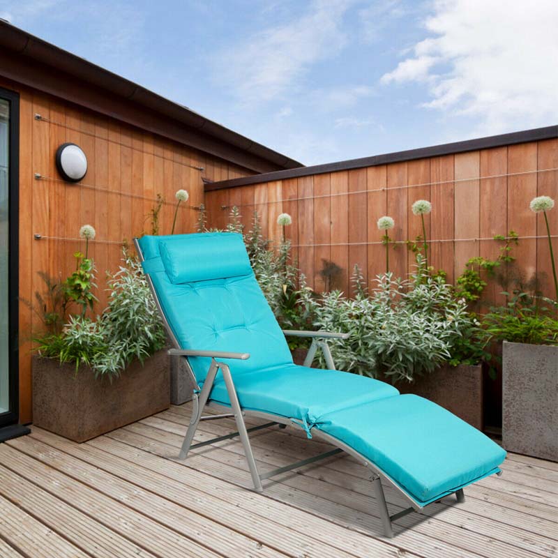 7 Position Folding Outdoor Chaise Lounge Chair With Cushion And Pillow