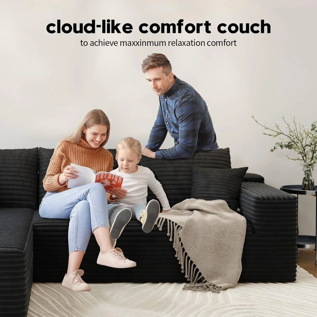 Settab Modular Sectional Sofa, 2 Seater Left-Facing Chaise, Black, 68.9 inch D x 107.5 inch W x 36.3 inch H