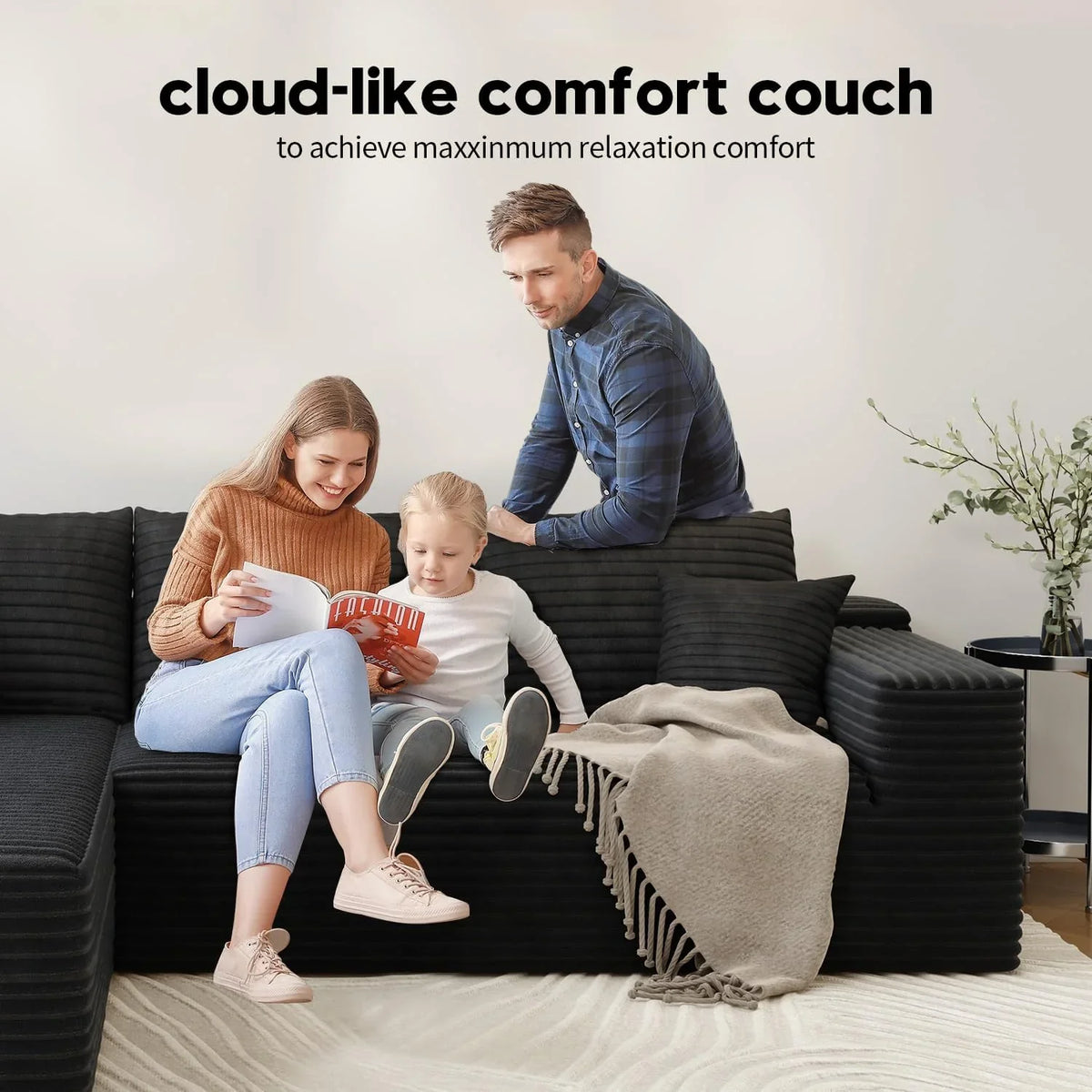 Settab Modular Sectional Sofa, 2 Seater Left-Facing Chaise, Black, 68.9 inch D x 107.5 inch W x 36.3 inch H