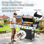 MELLCOM 4 Burner Propane Gas Grill With Cast Iron Grates And Side Stove, 44,000 BTU, Black - BBQ-4+1