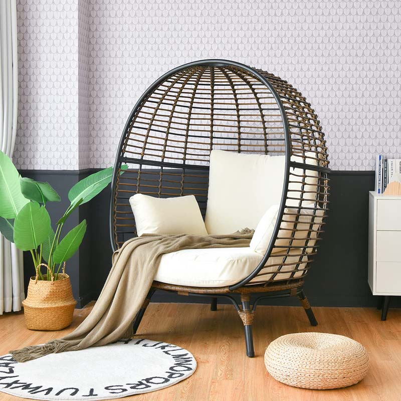Oversized Wicker Egg Chair With 4 Cushions, 43 x 32.5 x 57 in