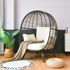 Oversized Wicker Egg Chair With 4 Cushions, 43 x 32.5 x 57 in