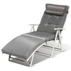 7 Position Folding Outdoor Chaise Lounge Chair With Cushion And Pillow