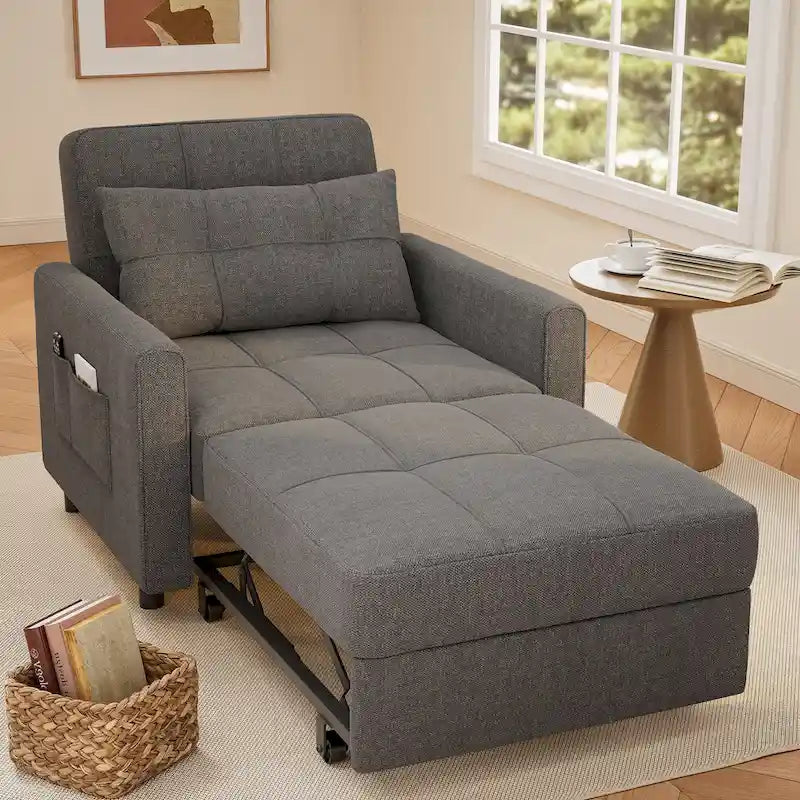 3-in-1 Pull-Out Sofa Bed Sleeper Chair, Adjustable Upholstered Lounge Couch