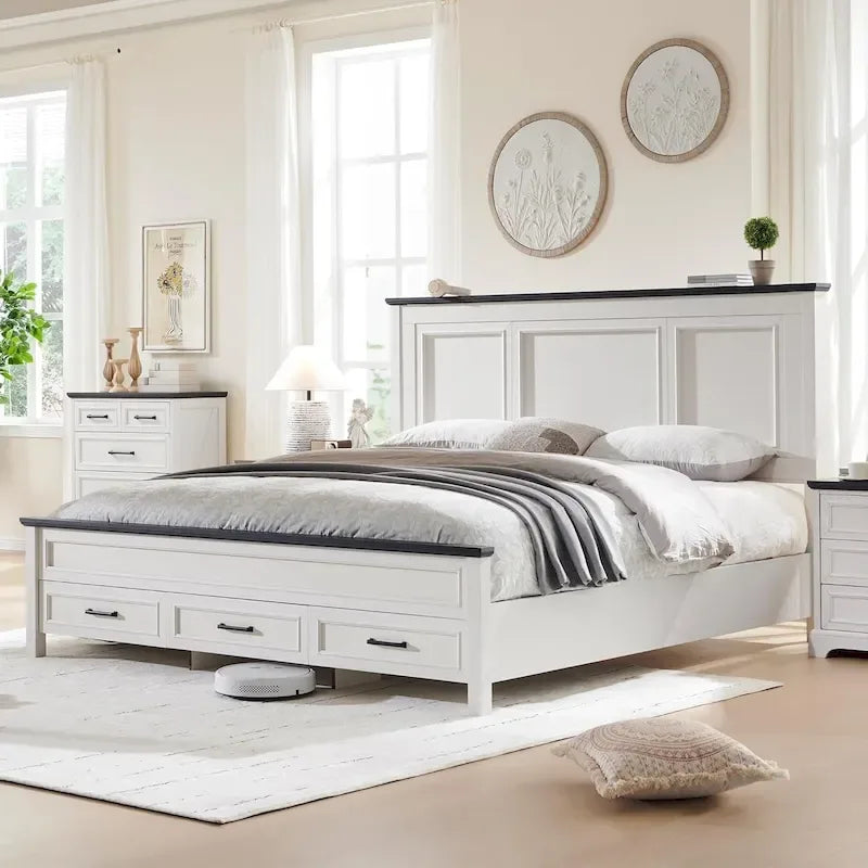 King Engineered Wood Platform Bed Frame With Headboard And 3 Drawers - 86L x 81.5W x 52.5H
