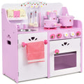 Costzon Kids' Wooden Pretend Play Kitchen Playset - Pink Strawberry, 13-Piece