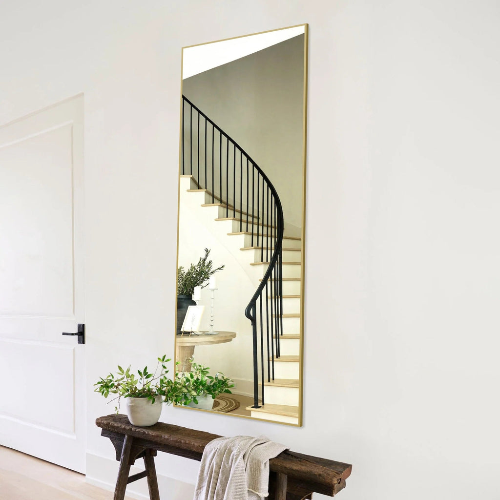Full-Length Floor Mirror 64x21, Aluminum Alloy Frame With Stand And Wall Mount Option