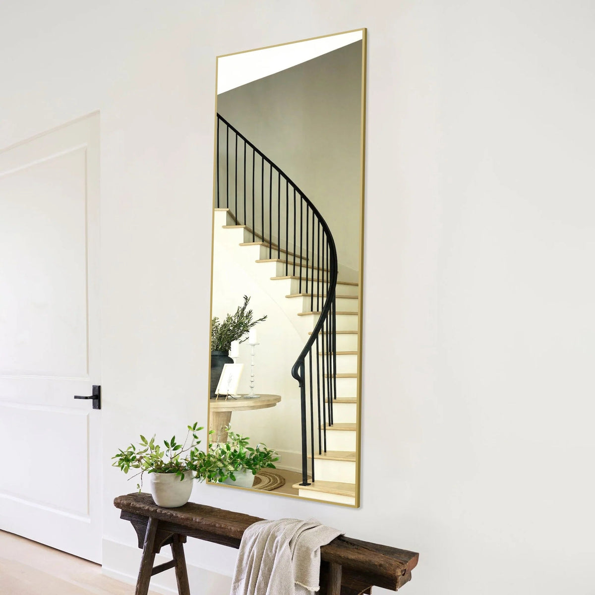 Full-Length Floor Mirror 64x21, Aluminum Alloy Frame With Stand And Wall Mount Option