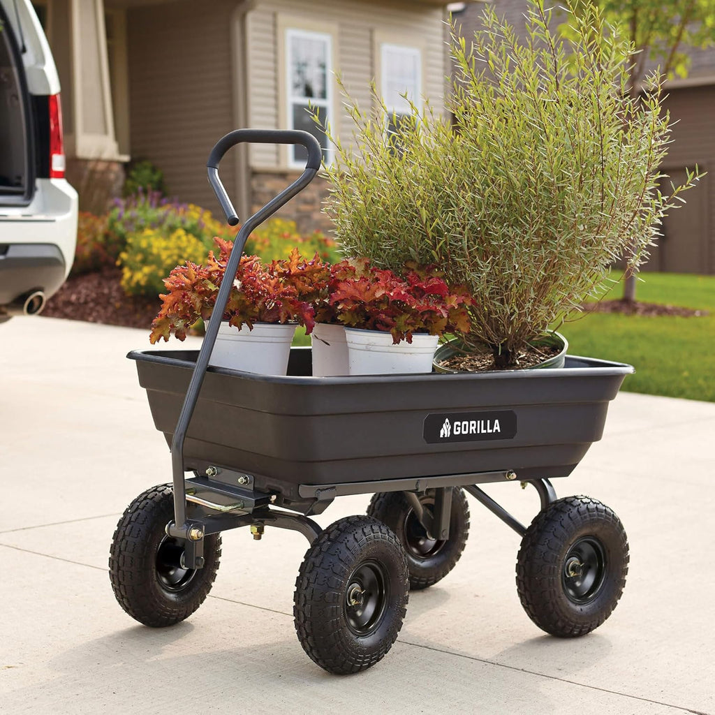 Gorilla Carts Utility Garden Cart, 4 Cubic Feet, 600 Pounds, Pneumatic Tires