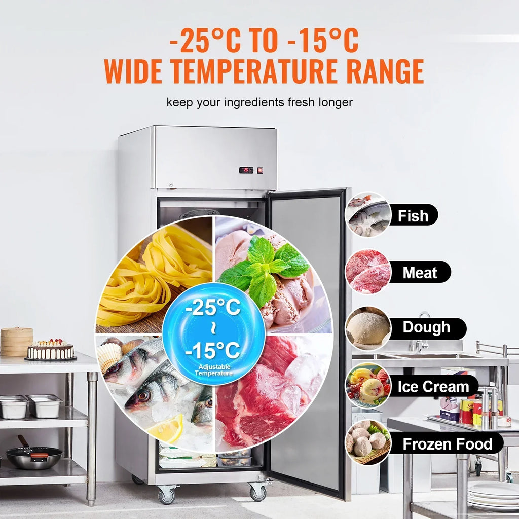 SKYSHALO Commercial Reach-In Upright Freezer, 19.32 Cu.ft, 1 Door, 4 Shelves