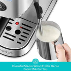 CASABREWS Espresso Machine With 20-Bar Pressure, 34 oz Water Tank, Milk Frother, Silver - 5418Basic