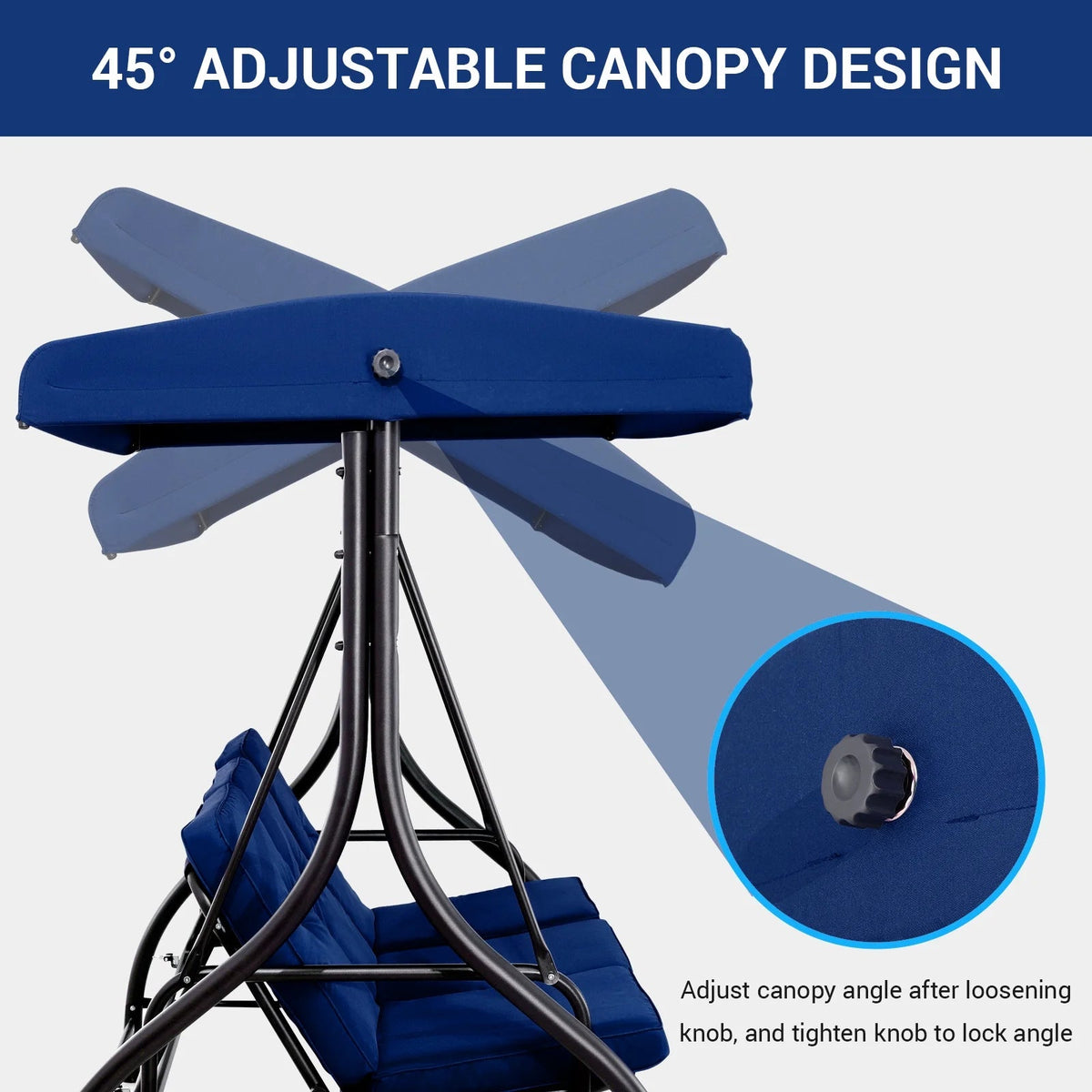 Arlopu 3-Person Outdoor Convertible Porch Swing Glider With Canopy